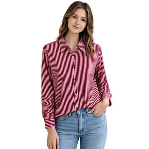Foxcroft Red White Stripe Wrinkle Free Button Down Shirt Womens 16 Office Wear
